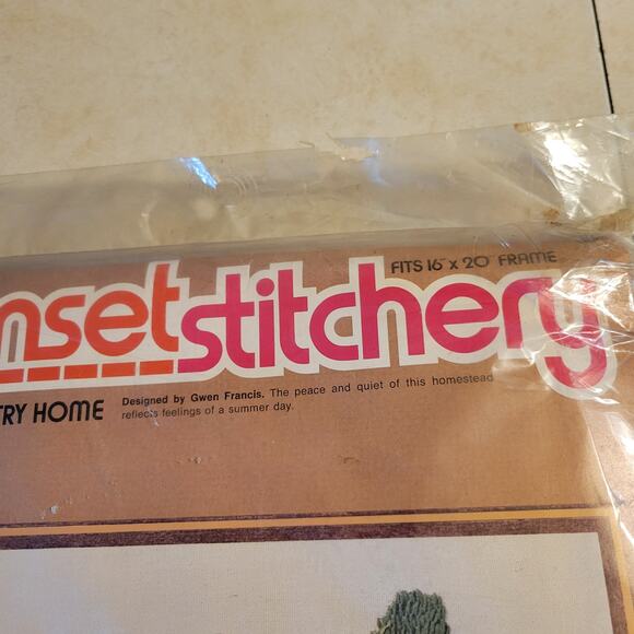 Sunset Stitchery "Country Home" Needlepoint Kit 16x20 Frame Sealed 1976 Sealed - Picture 10 of 15
